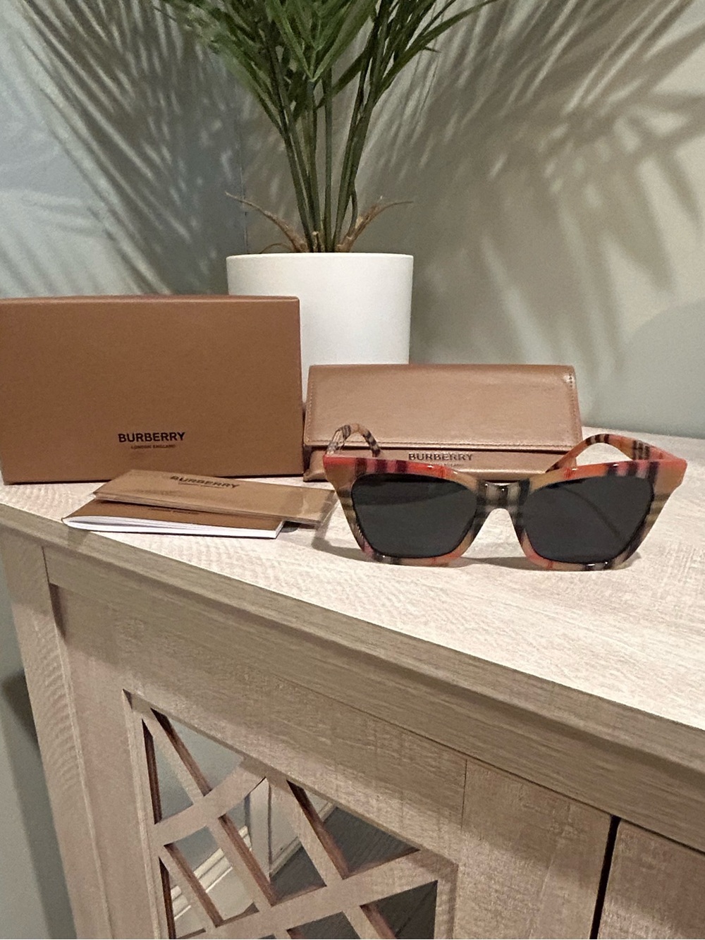 Burberry Tortoiseshell Cat-Eye Sunglasses with Dark Lenses